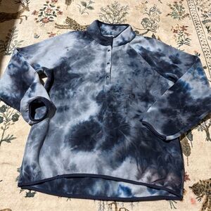Te Verde Blue Tie Dye snap mock neck long sleeve pullover fleece Large